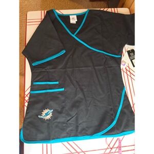 NFL Miami Dolphins Scrub Top Women Small Black Aqua Mock Wrap Scrub Dudz NWT